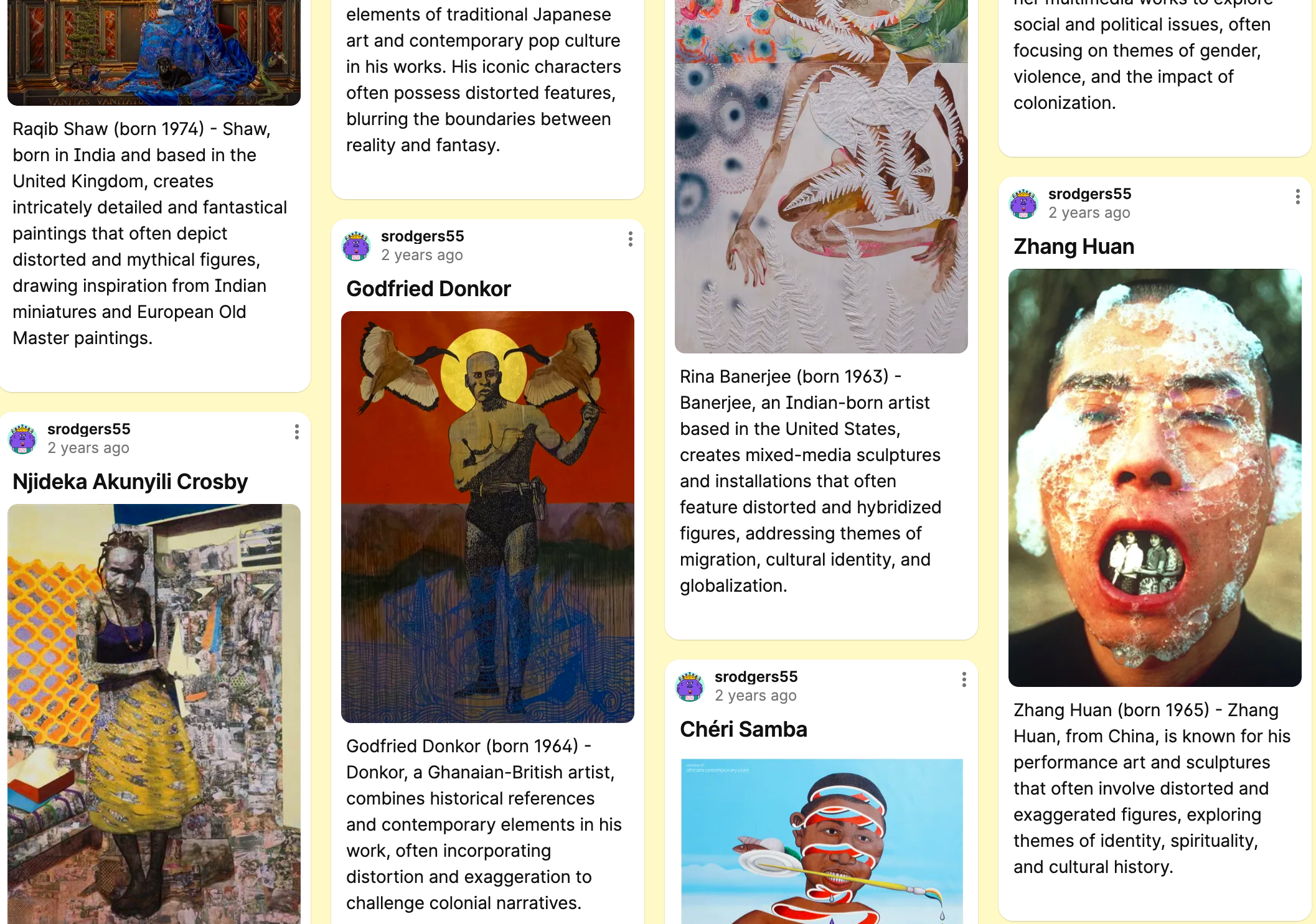 Contemporary art featuring diverse cultural themes